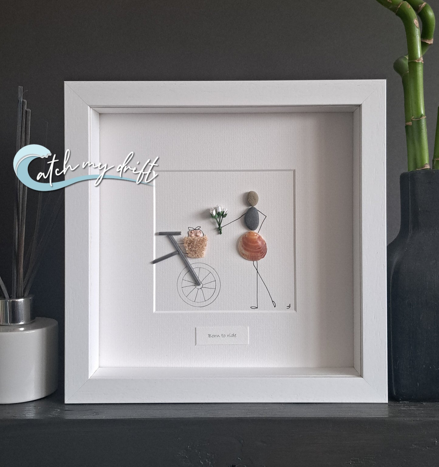 Girl with the bike | Bicycle basket | Unique Irish Pebble Art | Birthday | Mother's Day | Retirement