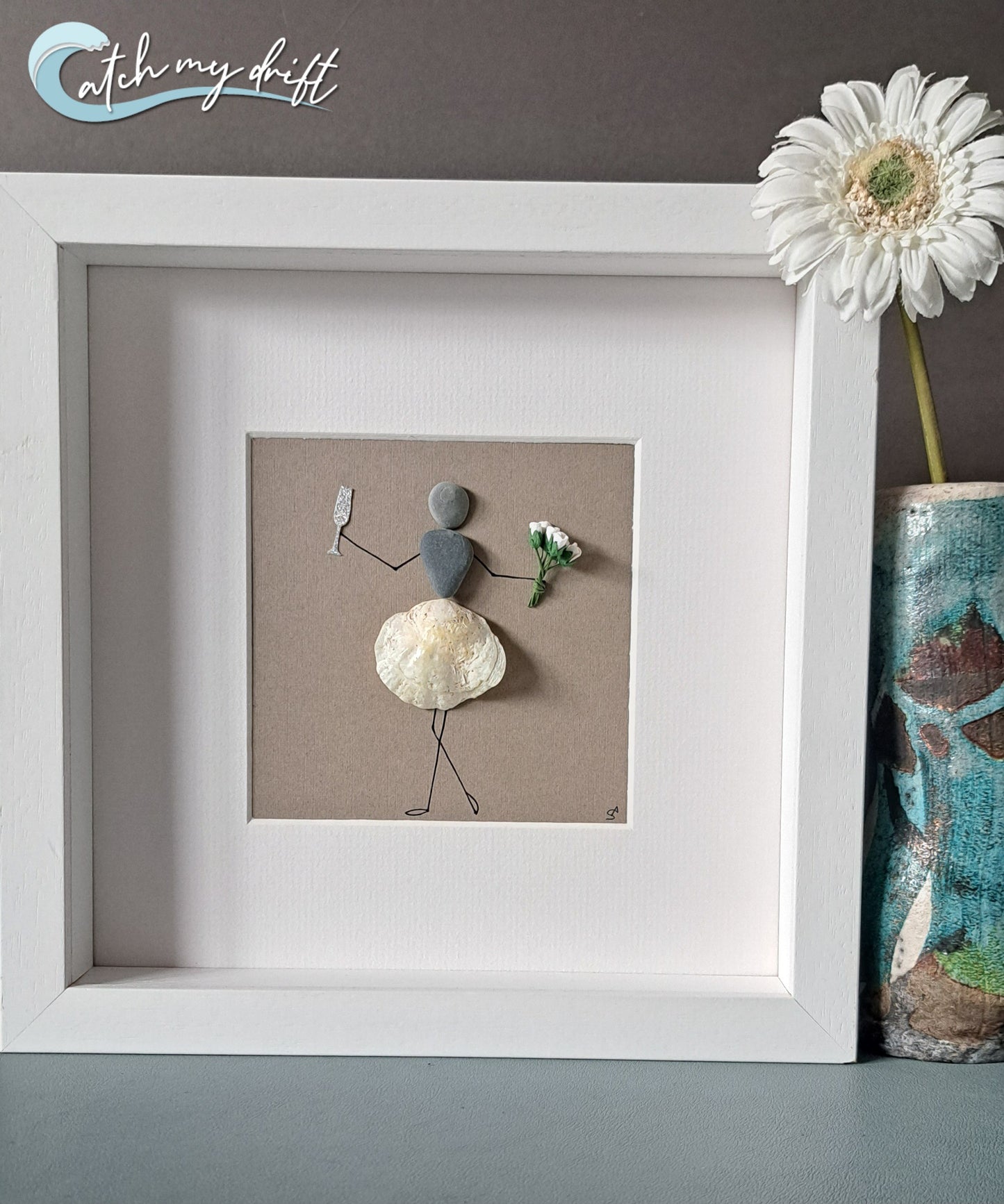 Flowers & Champagne gift | Birthday girl Gift | | Retirement gift | Celebration gift | Unique Irish Shell Art