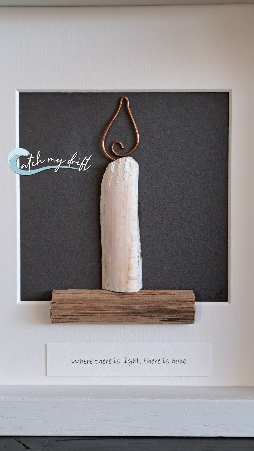 Where There is Light There is Hope | Single candle | Contemporary Home Decor | Original Irish Shell Art | Upcycled Copper Designs