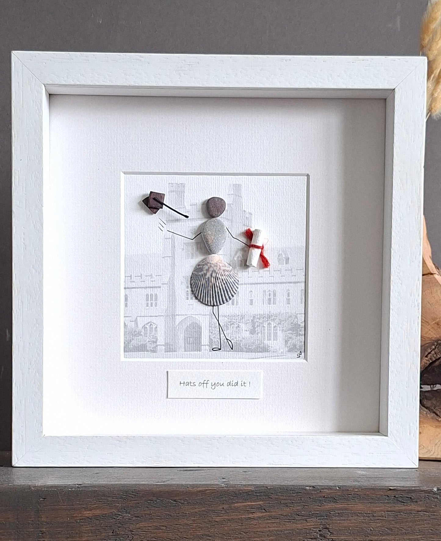 UCC Graduation Gift | Graduate Gift  | Mortar Board & Scroll | Sustainable & Personalised gift | Irish Pebble & Shell Art | Made to order
