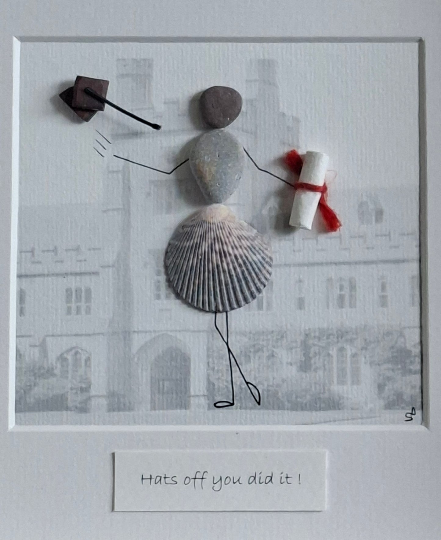 UCC Graduation Gift | Graduate Gift  | Mortar Board & Scroll | Sustainable & Personalised gift | Irish Pebble & Shell Art | Made to order