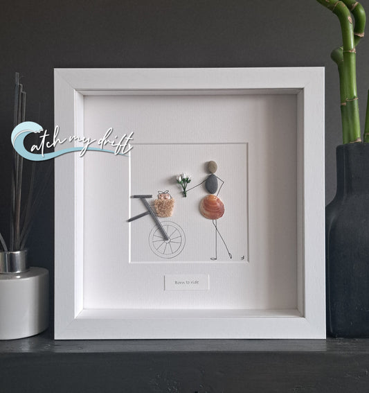 Girl with the bike | Bicycle basket | Unique Irish Pebble Art | Birthday | Mother's Day | Retirement