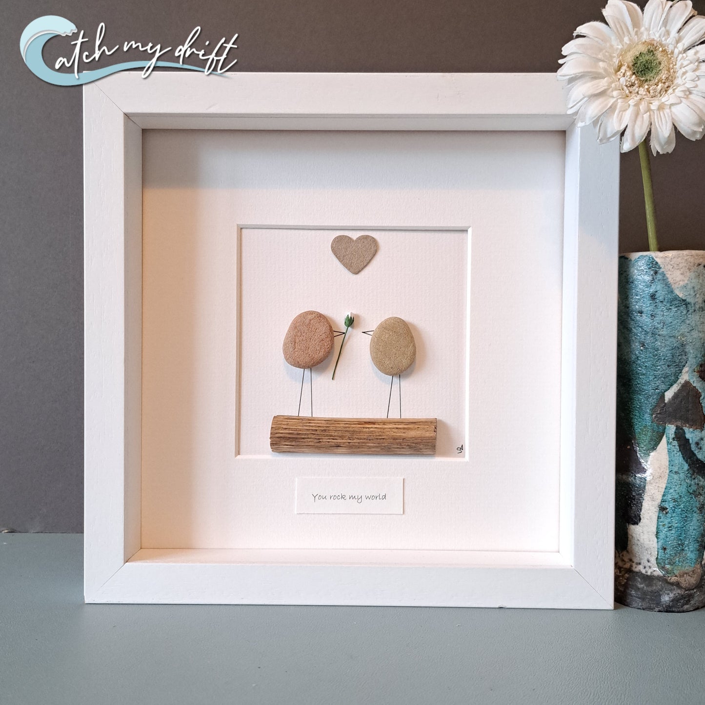 You rock my world, Lovebirds | Gift for partner | Irish Pebble Art | Valentines Day | Birthday gift