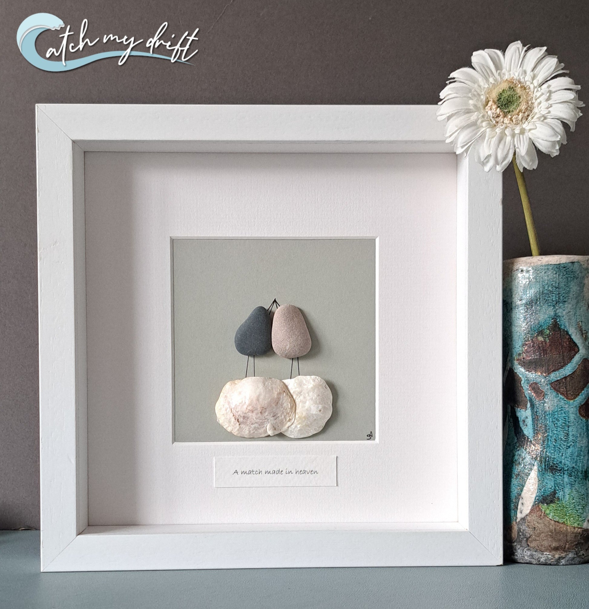 Unique engagement gift for couple | Cloud 9 | Match made in heaven Original Irish Pebble & Shell Art | Gift for other half