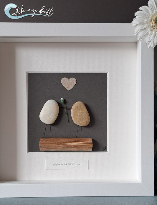 Stone mad about you, lovebirds  | Gift for lovers | Irish Pebble Art | Engagement | Birthday gift