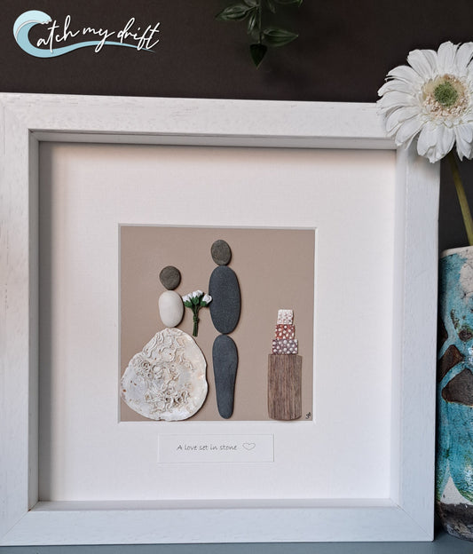 Bride & Groom Wedding cake | Bespoke wedding gift | Unique wedding gift | Original Irish Pebble & shell Art