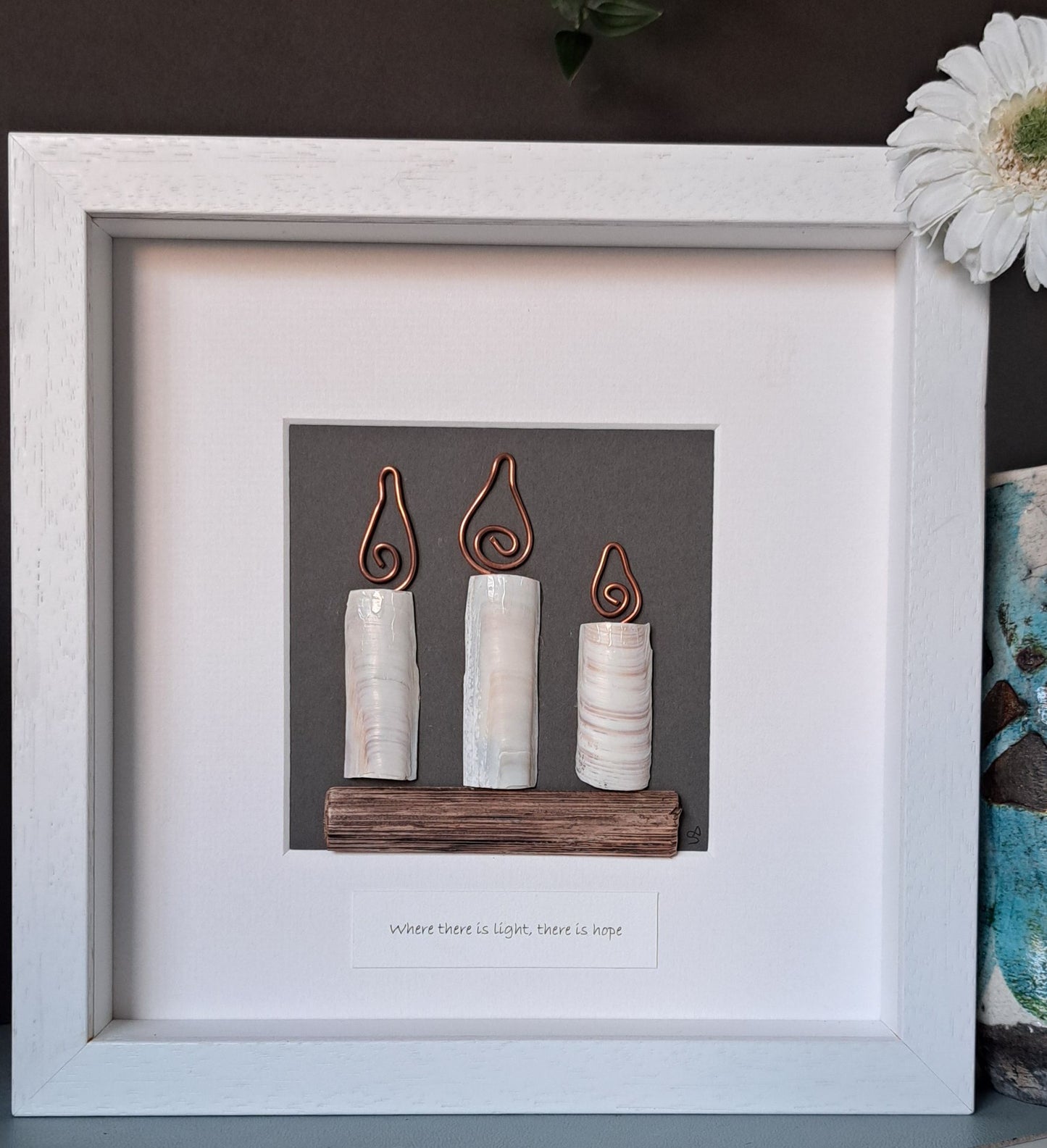 Where there is light there is hope | Candle Trio | Contemporary home decor | Original Irish Shell Art | Upcycled copper designs