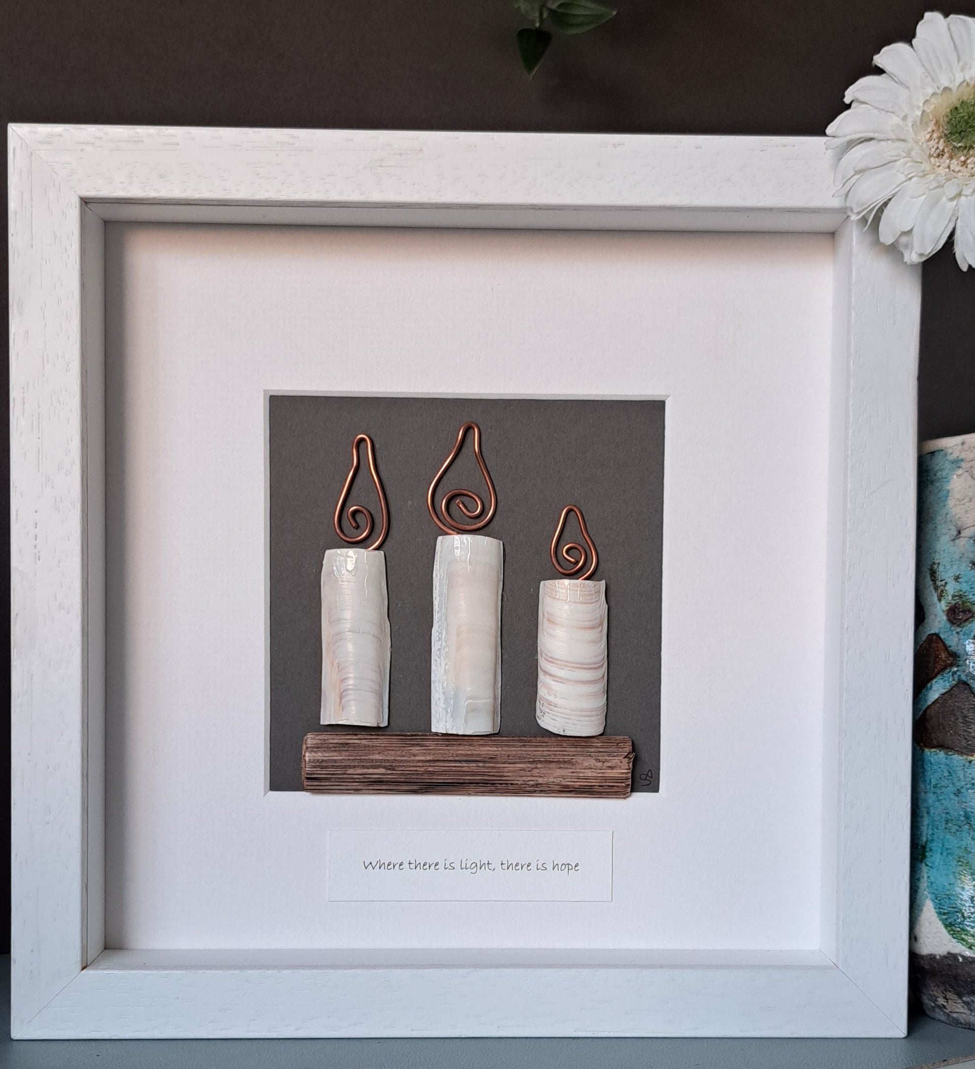 Where there is light there is hope | Candle Trio | Contemporary home decor | Original Irish Shell Art | Upcycled copper designs