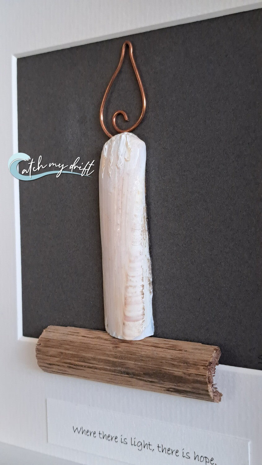 Where There is Light There is Hope | Single candle | Contemporary Home Decor | Original Irish Shell Art | Upcycled Copper Designs
